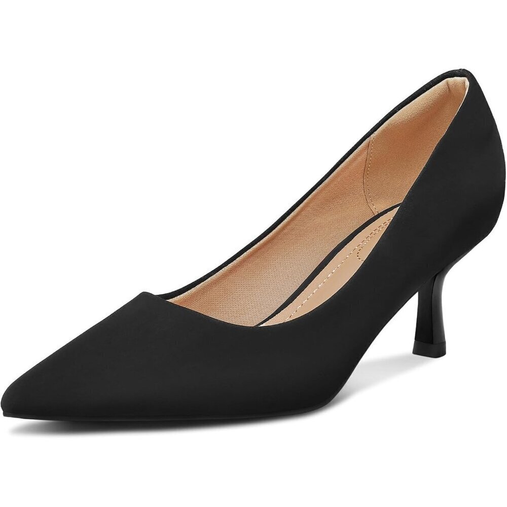 🆕Women's Black Pumps 2 inch Kitten Heel Pointed Toe Low Heel Dress Shoes